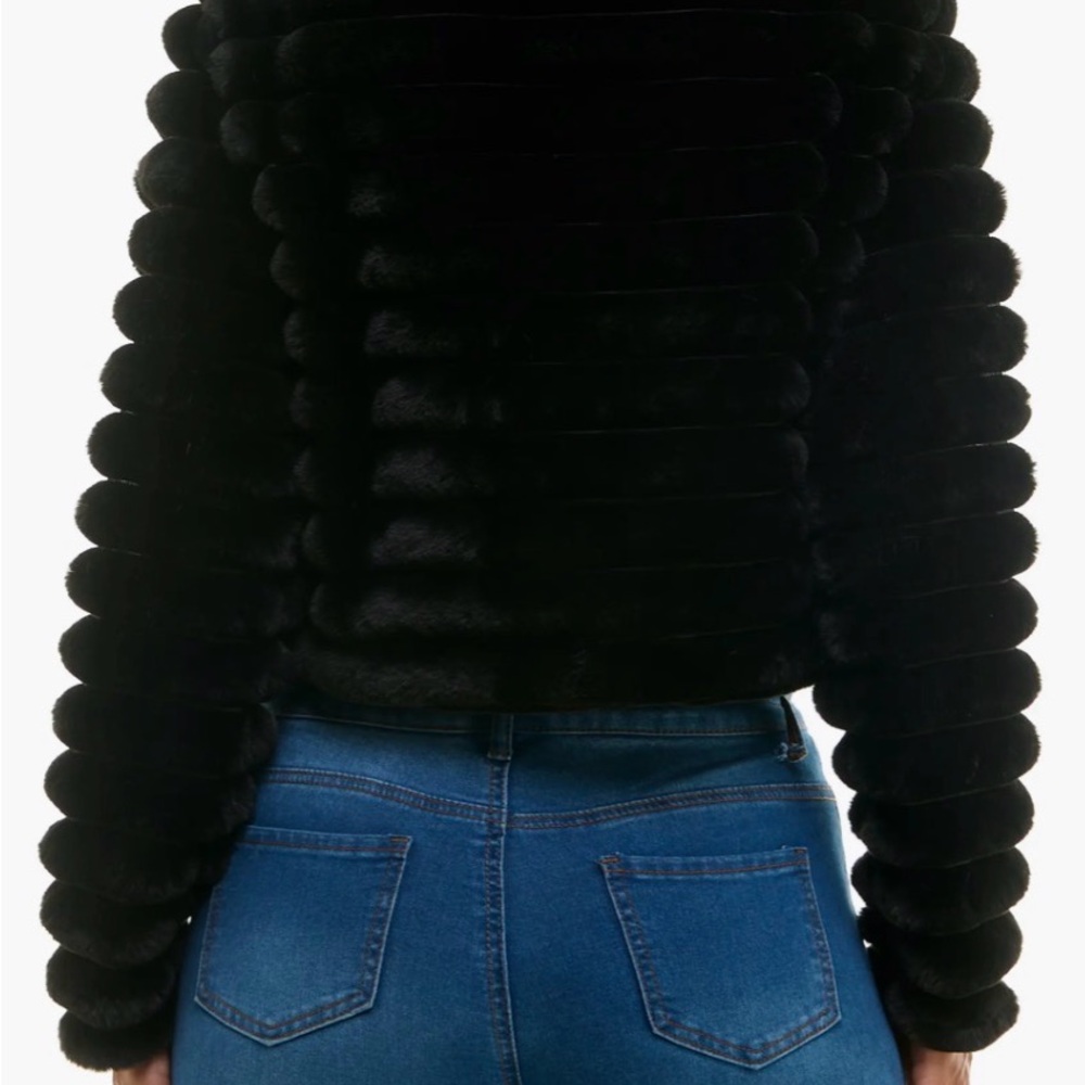Nina Leonard Elegant Black Faux Fur Jacket - Picture 4 of 4